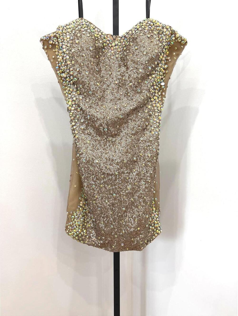 Milano 14 Women's Strapless Sequin Party Dress with Rhinestone Embellishments